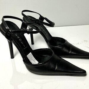 Casadei Black Leather Ankle-Strap Pumps Heels Size 7 Made in Italy
